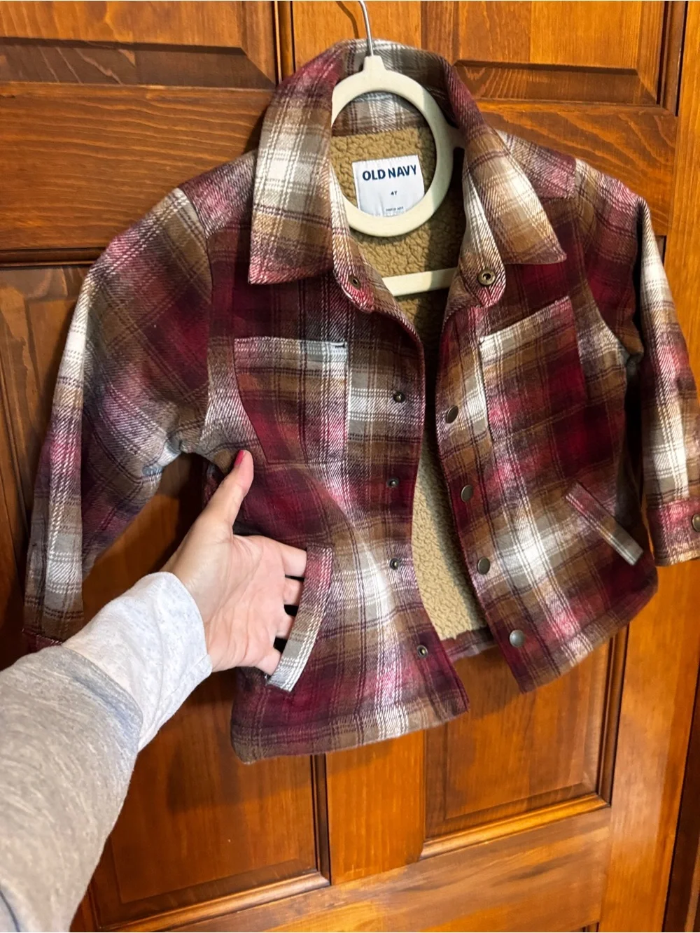 Old Navy Burgundy Plaid Button-Front Shirt Jacket